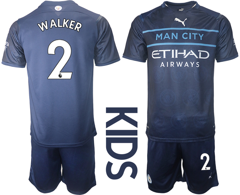 Youth 2021-2022 Club Manchester City away blue #2 Soccer Jersey->youth soccer jersey->Youth Jersey